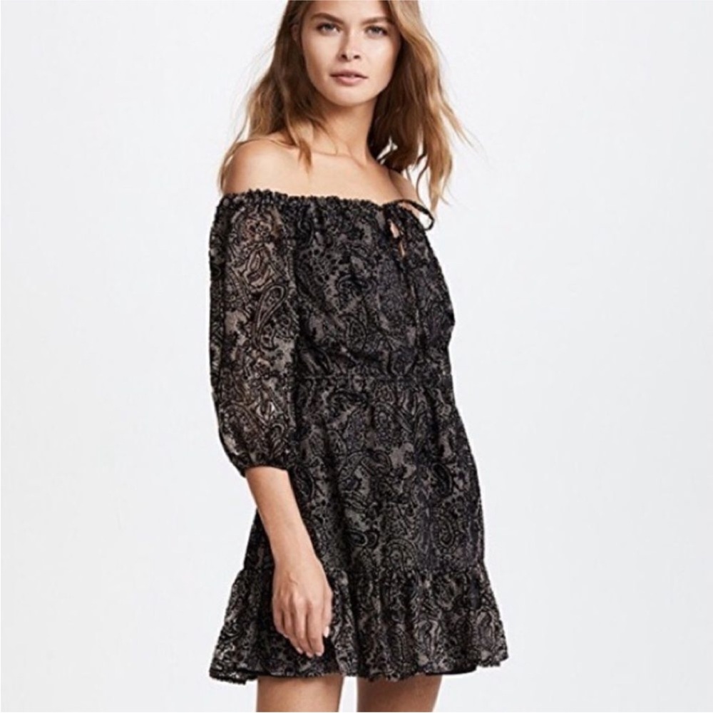 BB Dakota Westerly burn out velvet Black Lace Off-Shoulder Mini Dress
